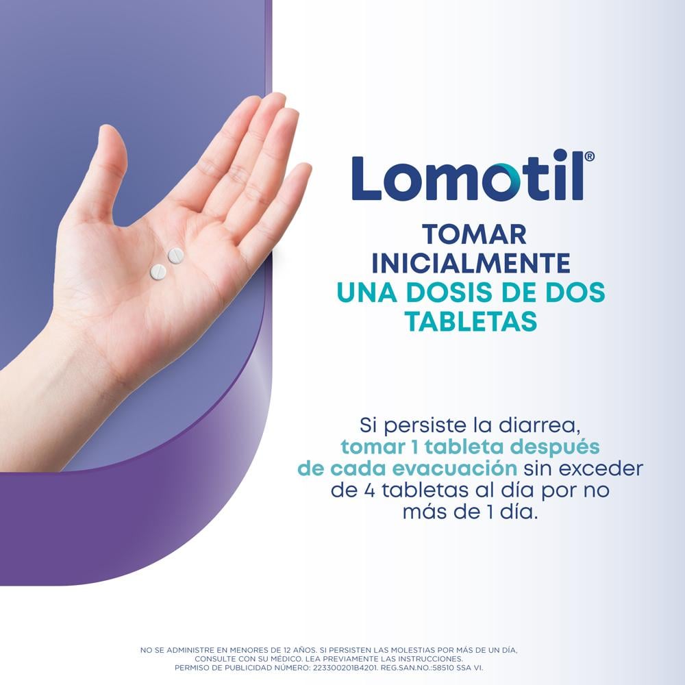 LOMOTIL® 8 tabletas tomar dosis de dos tabletas